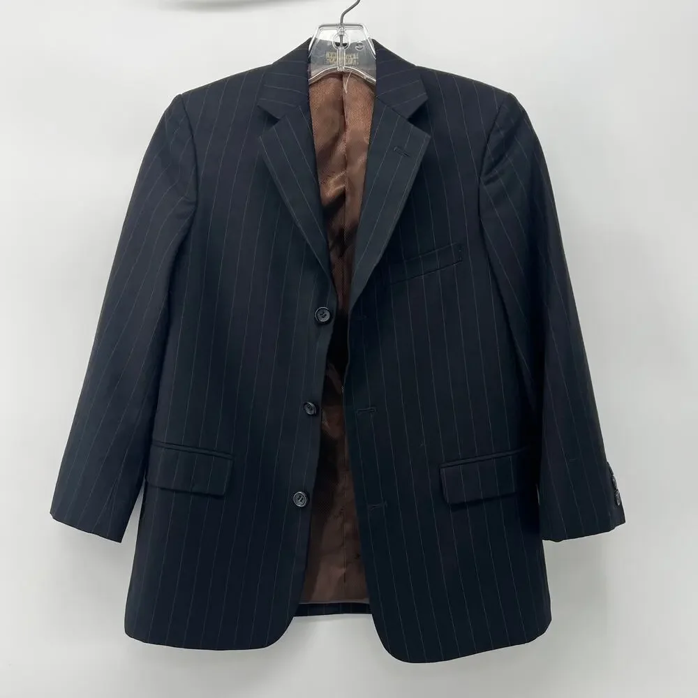 Caravelli Italy Vintage Pinstripe Black Suit Blazer Jacket Women's XXS / Boys 12